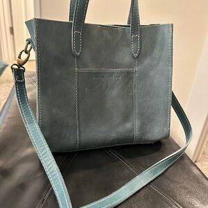 Portland Leather teal blue leather crossbody tote